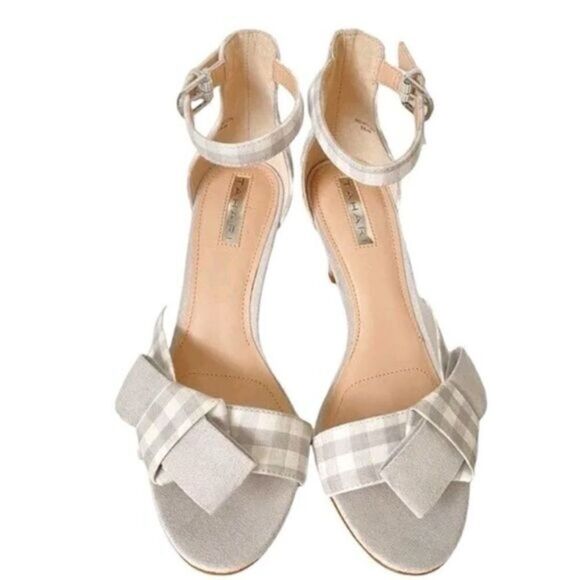 Tahari Women’s Grey Plaid Heels Open Toe with Bow Sandals Size 6 - Picture 2 of 16